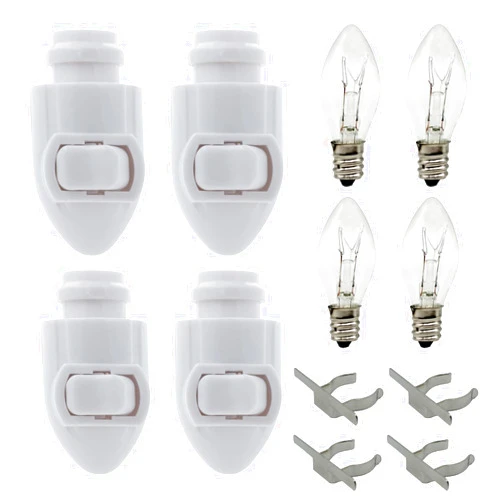 Creative Hobbies Plug in Night Light Module Includes 4 Bulbs and 4 Metal Clips, Great for Making Your Own Decorative Night Lights, Pack of 4 (White)