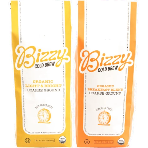 Bizzy Organic Cold Brew Coffee | Bundle | Coarse Ground Coffee | Light & Bright 1 LB + Breakfast Blend 1 LB | 2 Pack