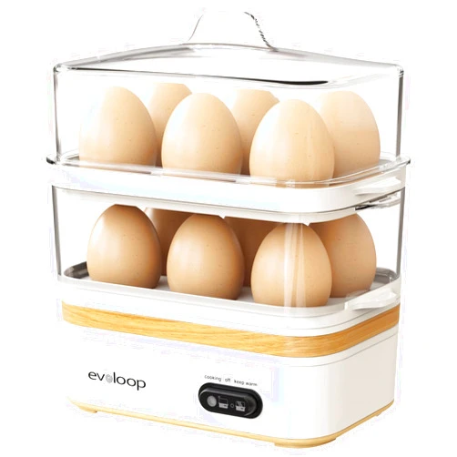 Evoloop Rapid Egg Cooker Electric 12 Eggs Capacity, Soft, Medium, Hard Boiled, Poached, Omelet Maker Egg Poacher & Vegetable Steamer, BPA Free Tray（white）
