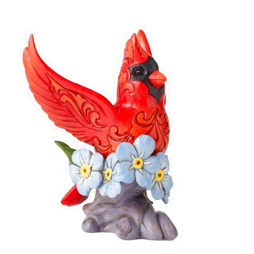 Enesco Jim Shore Heartwood Creek Caring Cardinal Forget Me Not Figurine- Stone Resin Hand Painted Crafted Collectible Decorative Bird Figurines Home Decor Cardinals Memorial Statue, 4.8 Inch