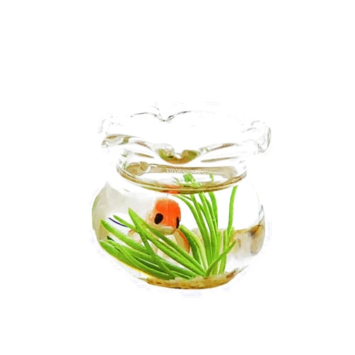 Goodliest Dollhouse Fish Tank, 1:12 Scale Miniature Resin Accessories for Garden Scene Decor Random Color Round
