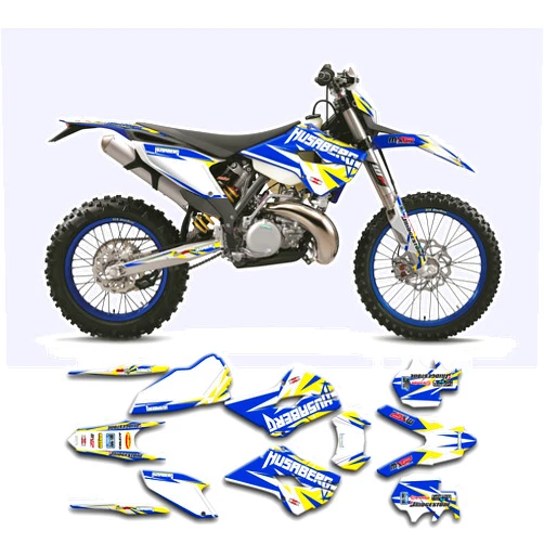 Kungfu Graphics Custom Decal Kit for Husaberg FE TE 125 250 300 350 450 501 2013 2014, White Blue Yellow, HGFTE1314008-KO