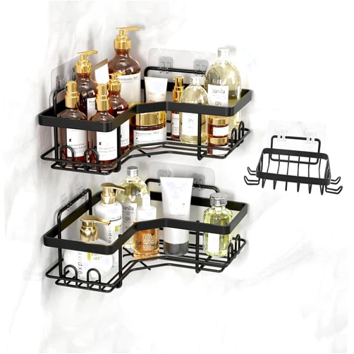 Limvoo Shower Caddy Corner,Shower Storage for Inside Shower Wall Organizer No Drilling Stainless Steel Shower Storage,Rack Rotation Adhesive Shower Shelves Organizer for Bathroom(3-Black)