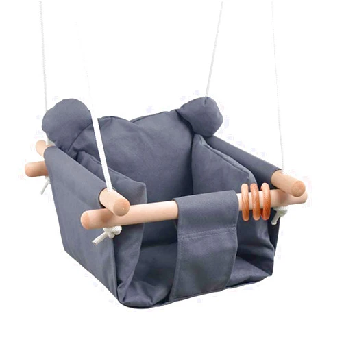 DILIMI Baby Wooden Swing Toddler Secure Swing Indoor & Outdoor Infant Hanging Swing Chair with Canvas Cushion, Swing Sets for Backyard