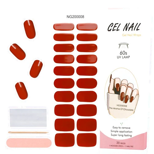 EBANKU 20PCS Gel Nail Polish Strips, Old-Style Red Gel Stick on Nails Full Nail Wraps, Waterproof Gel Nail Stickers for New Year Valentines Gift