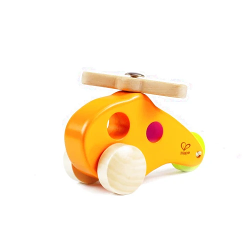 Hape Little Copter Wooden Toy Toddler Play Vehicle, L: 5, W: 2.6, H: 3.5 inch , Yellow