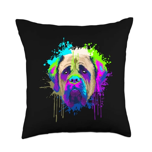 Colorful English Mastiff Dogs Gift Splash Art English Mastiff Owner Gift Idea Dog Throw Pillow, 18x18, Multicolor