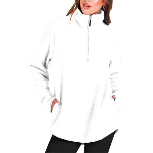 ANRABESS Women Oversized Sherpa Fleece Half Zipper Sweatshirts Fuzzy Collared Quarter Zip Pullover 2024 Fall Winter Clothes