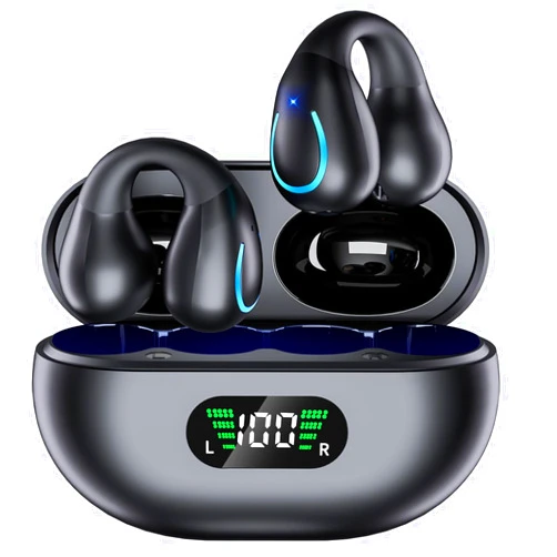 NUPLEA Open Ear Bone Conduction Headphones Clip-on Headphones,Wireless Earbuds Bluetooth 5.3 with LED Display Charging Case 60 Hours Playtime IPX7 Waterproof for Running Walking, Workout