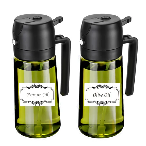 RFetomax Oil Sprayer for Cooking-2 in 1 Olive Oil Dispenser, 16oz/470ml Oil Dispenser Light Blockage Green Bottle Oil Mister for Air Fryer, BBQ,Salad, Frying, Barbecue (2Green Bottle Black Cap)