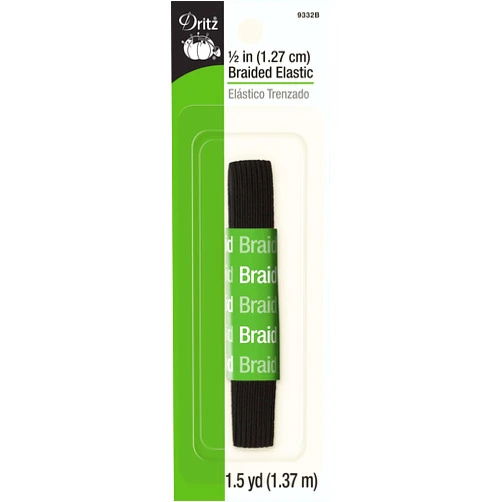 Dritz x, Black Braided Elastic, 1/2-Inch by 1-1/2-Yard