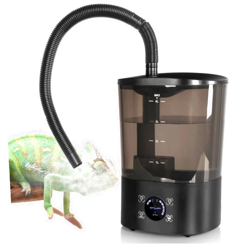 REPTI ZOO 4L Reptile Fogger Mister, Reptile Humidifier with Integrated Water Tank Design for Reduced Leaking, Ultra Quiet Terrariums Digital Tank Timing Humidifier, Intermittent Humidification Fogger
