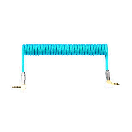 Angitu 3.5mm TRRS to TRRS Spring Coiled Cable for Split Mechanical Keyboard RODE Sc7 by VIDEOMIC GO Video Micro-Type Mics Audio Cord Angle Cables (90 to 90 trrs Coil 17CM 16+Blue)