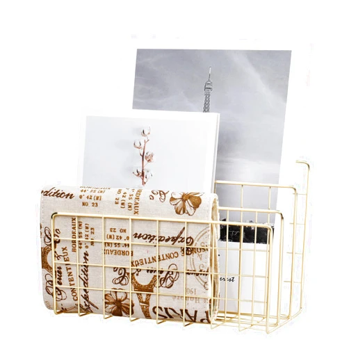YiePhiot Desktop Mail Organizer File Organizer Metal Wire Mail Sorter Letter Organizer Magazine Rack for Letters, Mails, Books, Postcards, Brochures, Mail Holder (3 Slot, Gold)
