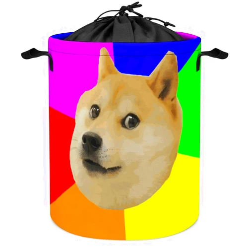 FSUWEN Rainbow Doge Meme Round Laundry Hamper Storage Basket Waterproof Coating Organizer Bin For Clothes Toys