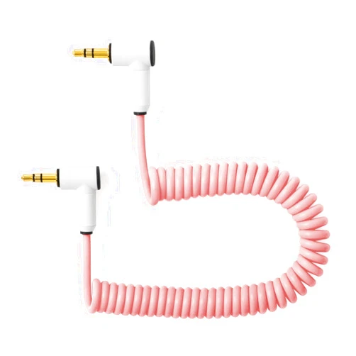 MyVolts Candycord Korg Volca/Pocket Operator Special Audio Cable, Angled mini Jack to Angled mini Jack, Curly 20cm to 30cm, Marshmallow Pink Colour