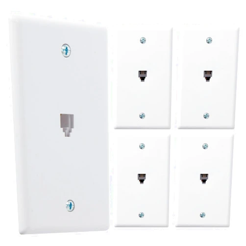 Newhouse Hardware 1-Port Telephone Jack Wall Plate, 6P4C, for RJ11 telephone cables, Single Gang, 5-Pack, White (PHP-WH-05)