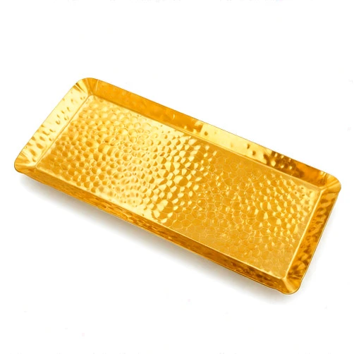Nexyetnov Nexvetnov Hammered Stainless Steel Decorative Tray, Gold, 1 Pack