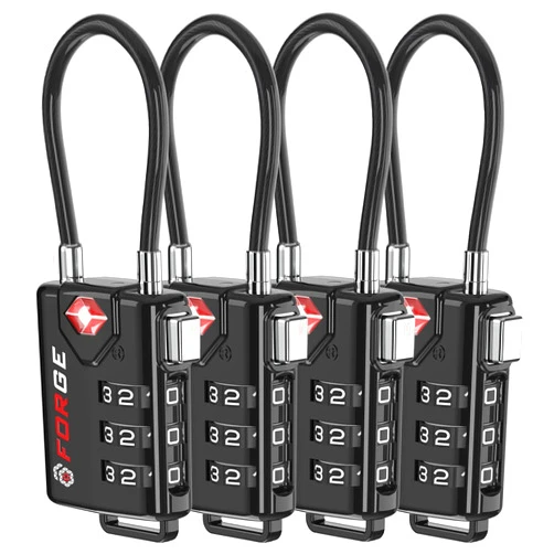 Forge TSA Approved Cable Luggage Locks, Re-settable Combination with Alloy Body