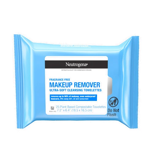 Neutrogena Fragrance-Free Makeup Remover Wipes, Daily Facial Cleanser Towelettes, Gently Removes Oil & Makeup, Alcohol-Free Makeup Wipes, 25 ct