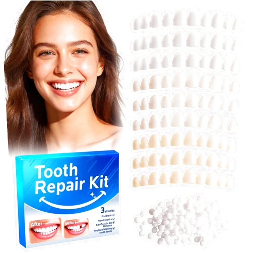 CUTEBEY Temporary Tooth Repair Kit: Missing Tooth Replacement Kit Replace Missing or Broken Tooth Filling The Gap - Moldable False Teeth Come with 3 Shades 10 Size