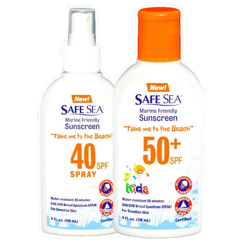 SAFE SEA Double pack Safe Sea Anti-jellyfish Sting Protective Lotion- SPF40 Spray and SPF50 for kids- Hypoallergenic Jellyfish & Sea Lice Sunscreen for Safer Sea (4oz Bottle, 2 Pack)