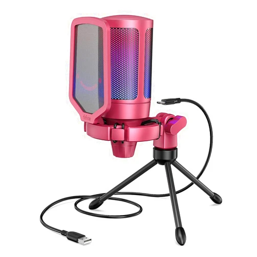 FIFINE AmpliGame PC Gaming Streaming USB Microphone, RGB Desktop Microphone for Computer/Mac/PS4/PS5, Podcast, Recording, TikTok, Game Chat, Condenser Mic with Pop Filter, Shock Mount - Red
