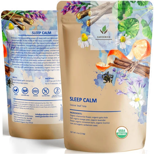Gardenika Organic Sleep Loose Leaf Tea with Chamomile and Lavender Flowers, Herbal, Caffeine Free, KSA Kosher, Ayurvedic Blend - 4 oz (1 Pack)