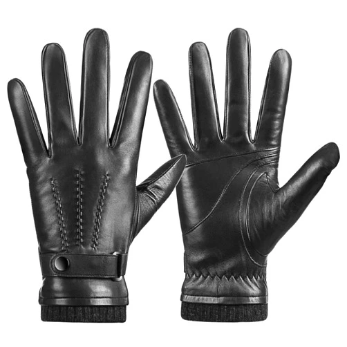 Potopok Winter Sheepskin Leather Gloves for Men, Warm Touchscreen Gloves with Cashmere Lining, Driving Gloves for Outdoor Use
