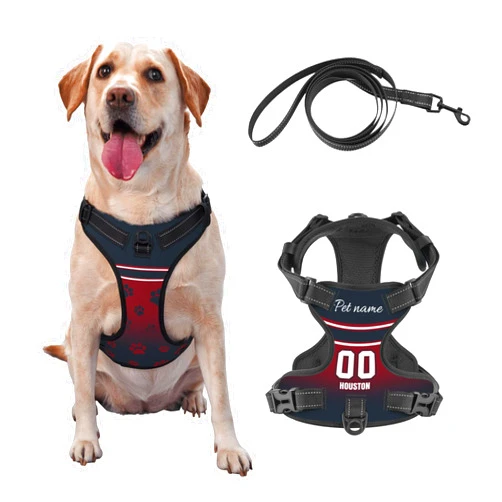 Cokpet Custom Houston Dog Harness with Reflective Stripes Personalized Name and Number Dog Vest Harness with Pet Traction Rope for Small Medium Large Dog