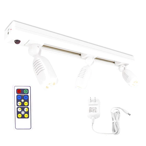 HONWELL Track Lighting LED Spotlights with 3 Rotatable Lights Heads, Under Cabinet Counter Lighting Plug in Accent Lights Remote Controlled Ceiling Track Lights for Wall Picture Artwork Display