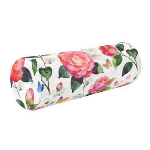 Tplaotee Watercolor Peach Blossoms Decorative Neck Roll Pillow Form bamboos Cylinder Pillow Cylinder Roll Bed Back Support