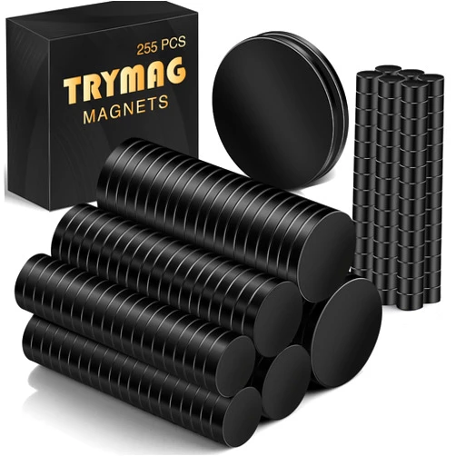TRYMAG Small Rare Earth Magnets, 6 Different Size, 255Pcs Tiny Magnets for Crafts, Heavy Duty Neodymium Magnets Round Mini Refrigerator Magnets for Whiteboard, Locker Magnets, Kitchen, Office, School