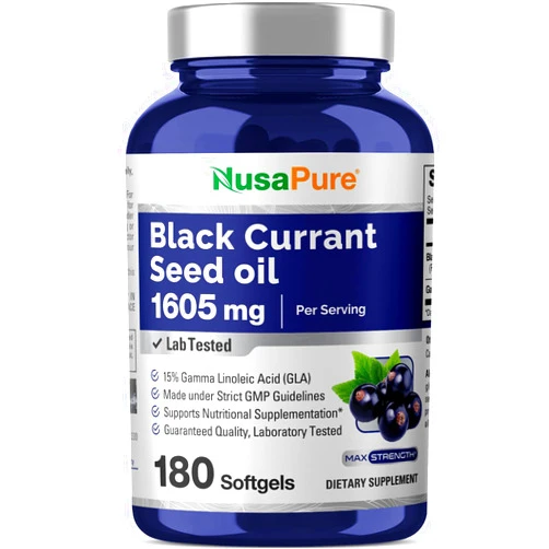 NusaPure Black Currant Oil 1605mg GLA 15% 180 Caps (Non-GMO, Gluten Free)