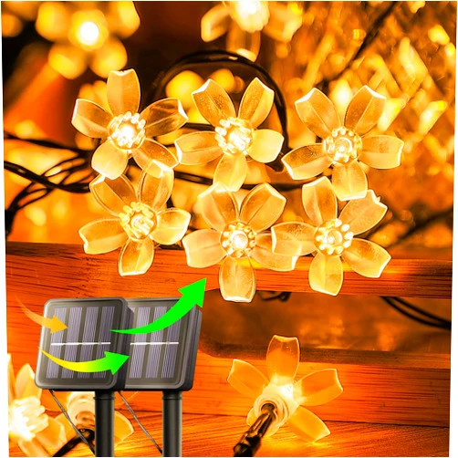 Oopswow Solar Flower String Lights,2PACK 50 LED Solar Fairy Light Outdoor Waterproof,Cherry Blossoms String Lights for Fence Patio Yard Christmas Tree,Lawn,Patio,Garden Decoration(Warm White)