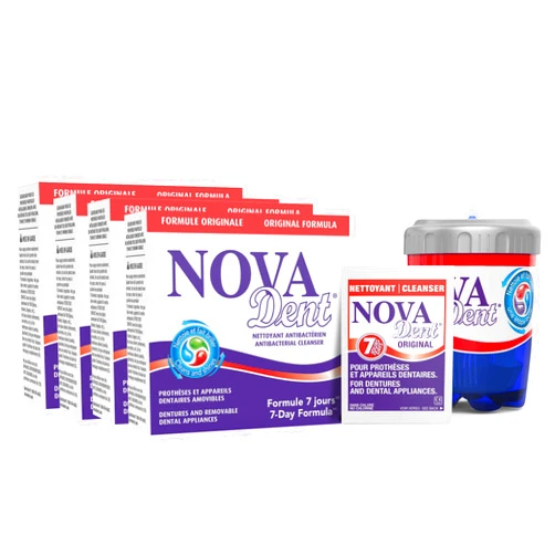 Novadent Dentures Cleaner – for Dental Appliances, Retainers, Trays, Mouth Guards, Teeth Aligners​ - 1 Year (52 sachets)