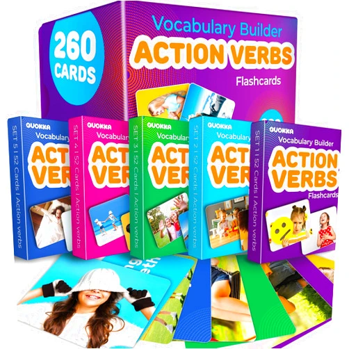 QUOKKA 260 Action Verbs Flash Cards for Speech Therapy Materials ESL Teaching – Educational Vocabulary Builder with Realistic Images for Kids Adults – Picture Cards for Speech and Cognitive Learning