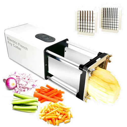 Amliywave Electric French Fry Cutter, Professional commercial and household french fries cutter, potato slicer with 1/2Inch & 3/8Inch blade, Electric vegetable chopper, Suitable for potato, carrot (Silver)