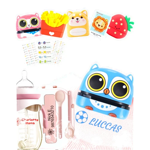 SUPHELPU Name Stamp for Clothing Kids Waterproof, Clothing Stamps for Clothes Permanent, Personalized Stamp with Name, School Daycare Essentials for Fabric Plastic Label Bottles Child Baby