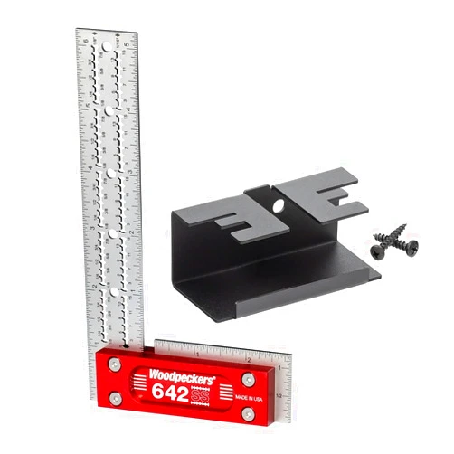 Woodpeckers Precision Woodworking Square, 6 Inch, Stainless Steel, USA Made, Feature Packed Square, Self Standing, Shoulder Lip, Scribing Notches