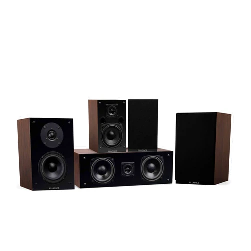Fluance Elite High Definition Compact Surround Sound Home Theater 5.0 Channel Speaker System including 2-Way Bookshelf, Center Channel and Rear Surround Speakers - Walnut (SX50WC)