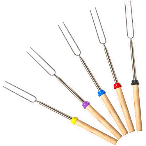 MalloMe Marshmallow Roasting Sticks - Smores Skewers for Fire Pit Kit - Hot Dog Camping Accessories Campfire Marshmellow 32 Inch Long Fork - 5 Pack