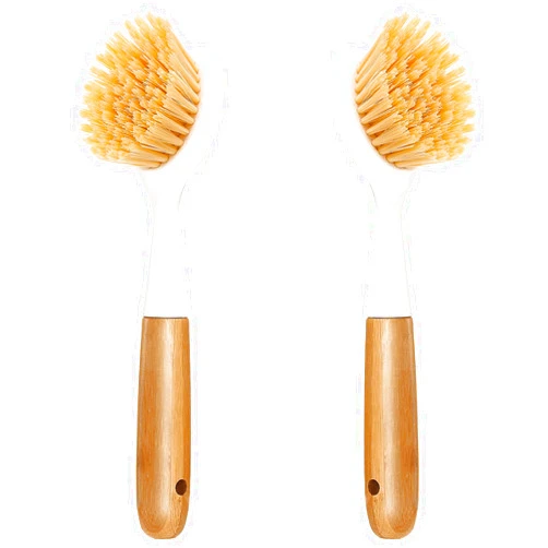 Songtaste 2 Pack Kitchen Dish Brush Bamboo Handle Dish Scrubber Built-in Scraper, Scrub Brush for Pans, Pots, Kitchen Sink Cleaning, Dishwashing and Cleaning Brushes are Perfect Cleaning Tools, White