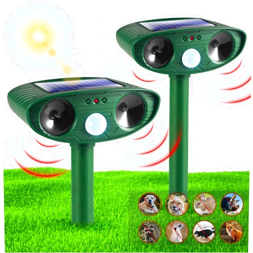 Jahy2Tech 2 Pack Solar Ultrasonic Animal Repellent Outdoor Cat Repellent Deer Repellent with PIR Motion Detection Squirrel Repellent Rabbit Repellent Keep Animals Fox Skunk Dog Raccoon Rodent Away Lawn Garden