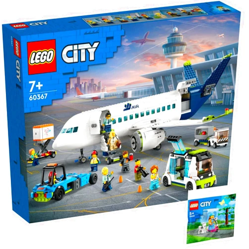 BRICKCOMPLETE Lego City 60367 Passenger Plane & 30639 Dog Park and Scooter Set of 2