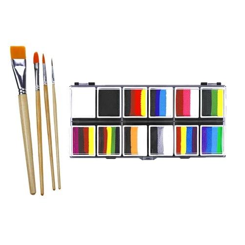 EGOBUY 10 boxes of water-based rainbow body painting with 2 monochrome body painting,Face-paint-kit,suitable for performances, matte washable,parties, school activities, children, carnivals, role-playing