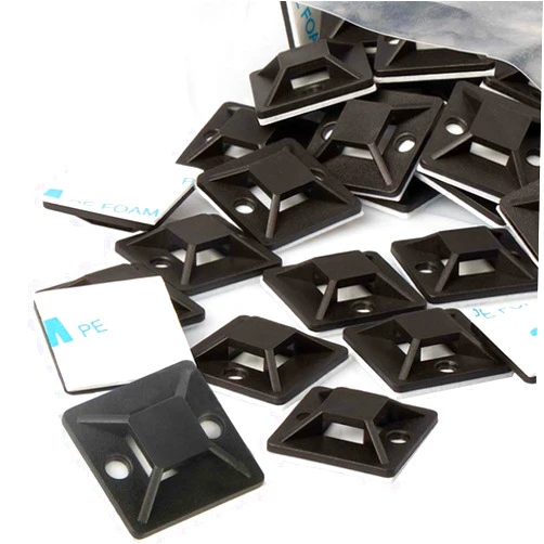 Darkbush Zip Tie Mounts - Small Cable Tie Adhesive Mount, 3/4in black 100PCS. Wires Zip Tie Adhesive-backed anchors for Pedal Board Cable Management Indoor