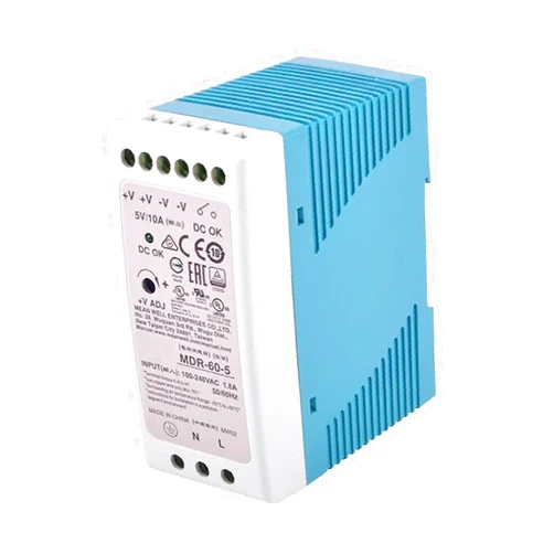 Generic Mean Well MDR-60-5 60W 5V Single Output Industrial DIN Rail Power Supply, 85-264VAC/120-370VDC Input, Reliable, Safe, Easy Installation, UL/TUV/CB, for Industrial Control, Automation, and More