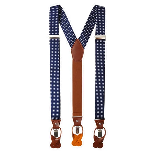Jacob Alexander Men's Polka Dot Y-Back Suspenders Braces Convertible Leather Ends and Clips