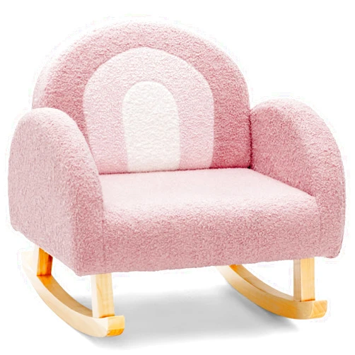 INFANS Kids Sofa, Toddler Rocking Chair with Solid Wooden Frame, Anti-Tipping Design, Plush Fabric, Children Armchair for Nursery Kindergarten Playroom Preschool, Gift for Boys Girls (Pink)